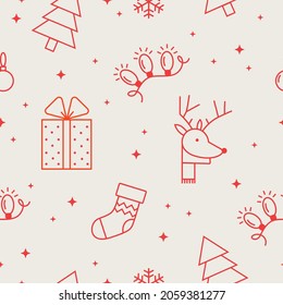 Christmas or New Year seamless vector pattern with various hand drawn elemrnts.