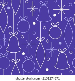 Christmas and New Year seamless vector pattern. Minimalistic illustration with snowflakes and Christmas tree decorations. Line art, Scandinavian Hugge aesthetic
