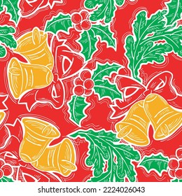 Weihnachten und Neujahr nahtlose Vektorgrafik-Muster für Verpackungspapier, Stoffdruck, Textildesign, dekorative Elemente. Kiefern mit Weihnachtsdekoration. Handgezeichnete Illustration. Zeichnen im Cartoon-Stil.