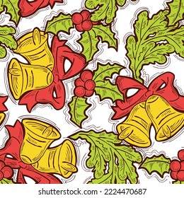 Weihnachten und Neujahr nahtlose Vektorgrafik-Muster für Verpackungspapier, Stoffdruck, Textildesign, dekorative Elemente. Kiefern mit Weihnachtsdekoration. Handgezeichnete Illustration. Zeichnen im Cartoon-Stil.