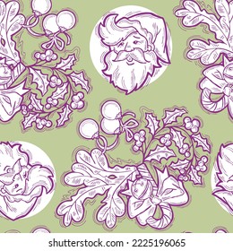 Christmas and New Year seamless vector pattern for wrapping paper, fabric print, textile design, decorative elements. Pine tree with xmas decoration. Hand drawn illustration. Cartoon style drawing.