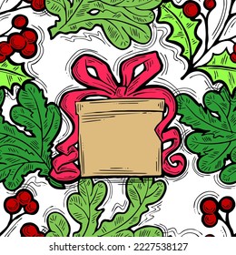 Patrón vectorial de Navidad y Año Nuevo sin fisuras para papel envolvente, impresión de tela, diseño textil, elementos decorativos. Árbol de pinos con decoración de Navidad. Ilustración dibujada a mano. Dibujo al estilo de la caricatura.