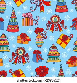 Christmas and new year seamless vector pattern. Good for textile fabric design, wrapping paper and website wallpapers. Vector illustration.