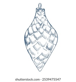 Christmas and new year seasonal decorations ink graphics. Hand drawn winter hanging ball clipart for greeting card, invitation, packing design. Pine tree decorations element.