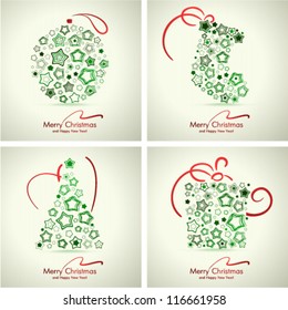 Christmas and New Year Set of 4 vector cards.