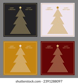 Christmas and New Year. A set of colorful postcards with a Christmas tree. Creative template for greetings, invitations, flyers and creative ideas in a minimalist style