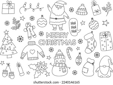 Navidad y año nuevo un conjunto de ilustraciones de doodle. Ideal para los niños coloreando libros, tarjetas, invitaciones, pancartas