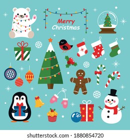 Christmas and New Year set. Flat vector illustration 