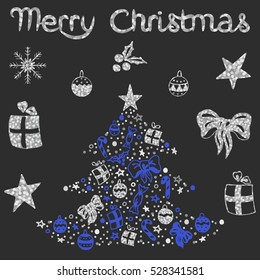 Christmas / New Year set with glitter decorations