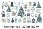 Christmas and New Year set, Hand drawn illustration.	