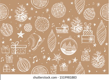 Christmas and New Year set. Hand drawn illustration.