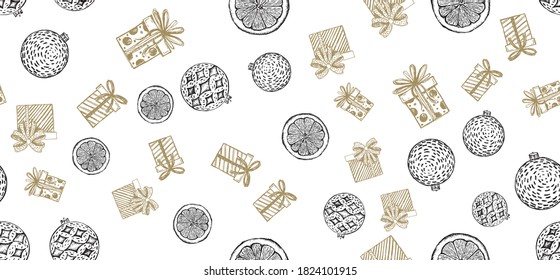Christmas and New Year set. Hand drawn illustration. Vector.	
