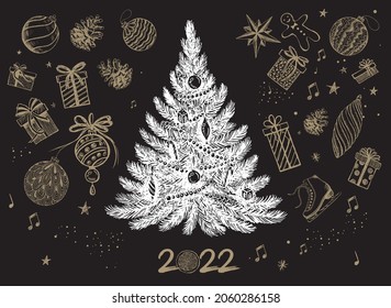 Christmas and New Year set. Hand drawn illustration.