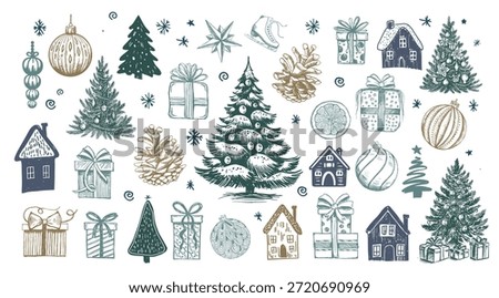 Christmas and New Year set, Hand drawn illustration.	