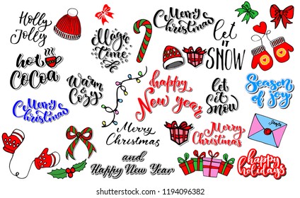 Christmas and New Year set with lettering and graphic ellements / sticker set for planner , diary and gifts.