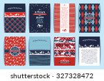 Christmas and New Year Set. Plaid and knitted backgrounds. Vector Design Templates Collection for Banners, Flyers, Placards, Posters and other use. 