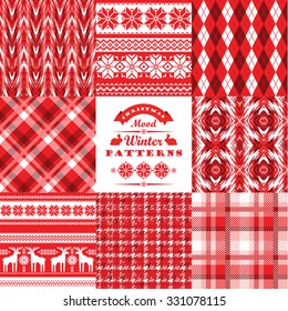 Christmas and New Year Set. Plaid and ornamental seamless backgrounds. Vector Design Templates Collection for Banners, Flyers, Placards, Posters and other use.