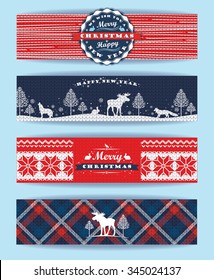 Christmas and New Year Set. Plaid and knitted backgrounds. Vector Design Templates Collection for Banners, Flyers and other use.