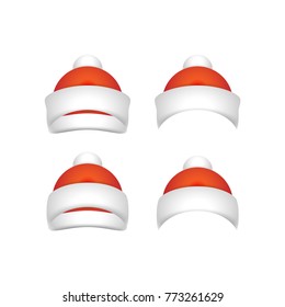Christmas and New Year set red Hat for Santa Claus. Hat Isolated on white Background