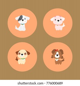 Christmas and New Year set of round labels, stickers. Hand drawn doodle vector illustration with cute dogs
