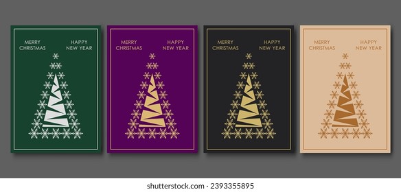 Christmas and New Year. A set of templates for greeting cards, banners, calendars. Stylized Christmas tree with snowflakes. Festive design