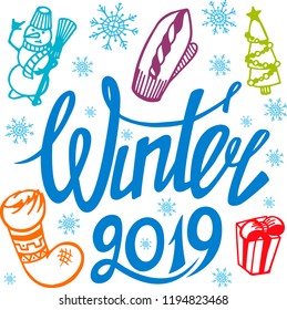 Christmas & New year set. Winter holidays. Colorful vector illustrations, background. Decoration kit