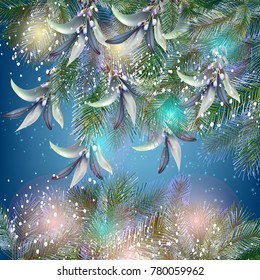 Christmas and New Year shiny background with fur tree