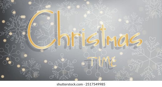 Christmas New Year silver background with gold bokeh white snowflakes glitter bokeh Golden festive winter backdrop Xmas New Year design Holiday theme Vector Copy space Metal effect Text Christmas time