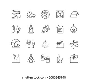 Christmas and new year simple thin line icon set vector illustration.