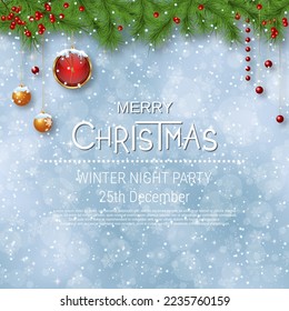 Christmas and New Year snow vector background with stars, snowflakes and winter decor