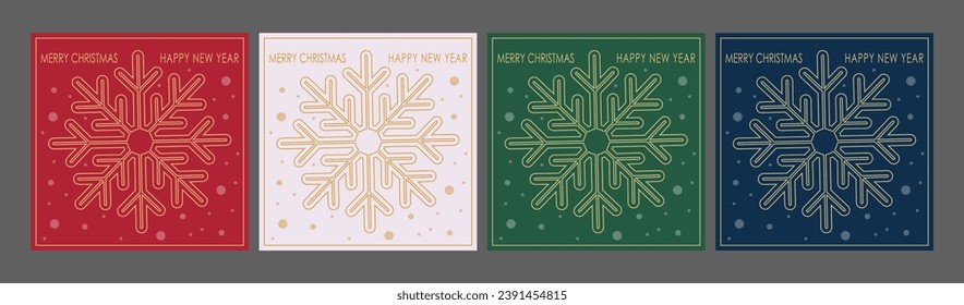 Christmas and New Year. Snowflake greeting template for postcards, banners and flyers. A set of color options