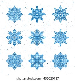 Christmas and New Year snowflake set. Vector illustration.