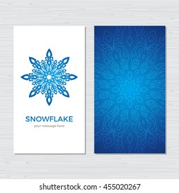 Christmas and New Year snowflake vertical card. Vintage greeting card template. Vector illustration.