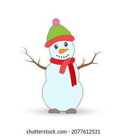 Christmas and New Year snowman. Vector illustration for postcards, banners, posters and creative design. Flat style
