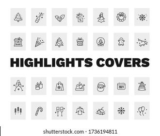 Christmas and New Year. Social media highlights cover icons. Vector