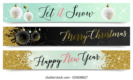Christmas and New Year social media banners set. Hand drawn vector illustrations for greeting card,website and mobile banners, internet marketing, greeting cards and printed material design.