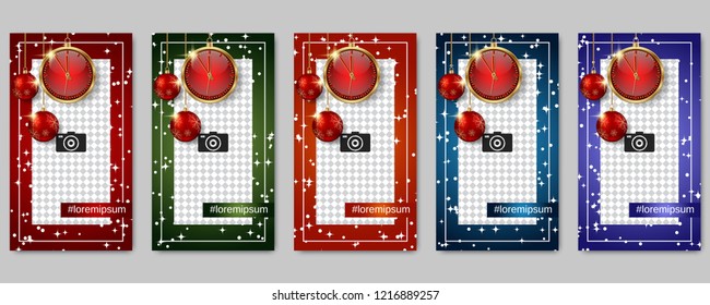 Christmas and New Year social network stories editable vector templates collection. Web application background for social media