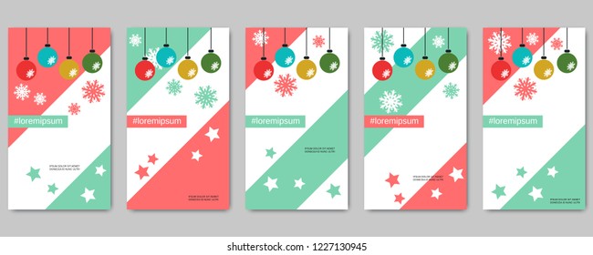 Christmas and New Year social network stories editable vector templates collection. Web application background for social media