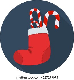 Christmas new year sock with candy flat design icon