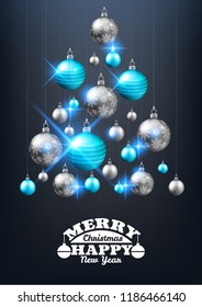 Christmas and New Year soft background design, decorative gold balls in tree shape, vector illustration