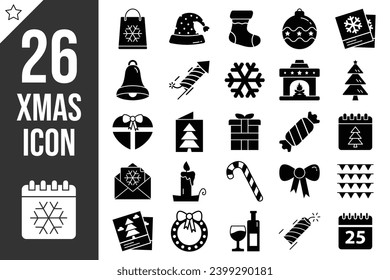 Christmas and New Year Solid Icon Set Vector Illustration Isolated on Transparent Background