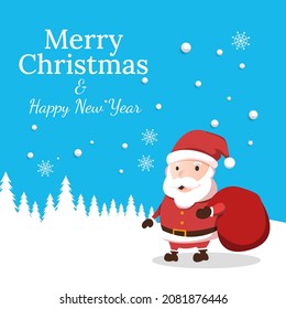 Christmas and New Year square banner. Editable banner with Santa Claus cartoon illustration. Usable for social media post, greeting card, banner, and website.