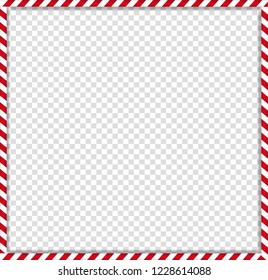 Christmas, New Year Square Cane Photo Frame With Red And White Striped Lollipop Candy Pattern Isolated On Transparent Background. Holiday Xmas Border. Vector Illustration, Scrapbooking Template.