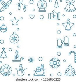 Christmas and New Year square vector frame in thin line style. Xmas concept linear background with empty space for your text