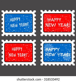 Christmas and new year stamp and postmark. Xmas stamps. on grey background. Vector illustration