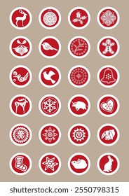 Christmas and New Year stickers in flat design. Festive decor with Christmas and New Year symbols.