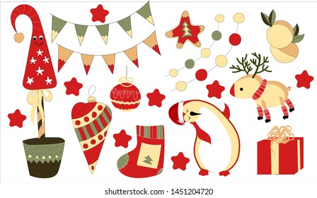 CHRISTMAS AND NEW YEAR STICKERS ON WHITE BACKGROUND