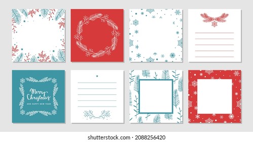 Christmas and new year Sticky Note collection. Cute Christmas simple frame elements for greeting card banner background. Vector illustration