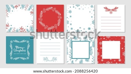 Christmas and new year Sticky Note collection. Cute Christmas simple frame elements for greeting card banner background. Vector illustration