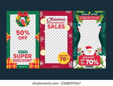 Christmas and new year story template set for sale banner. Design for social media. Vector eps 10